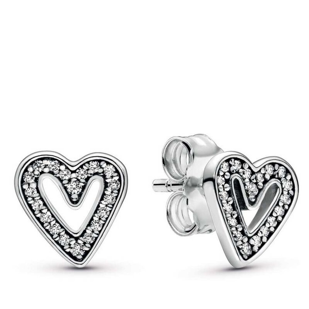 Pandora Silver Heart Earrings with Sparkling Details